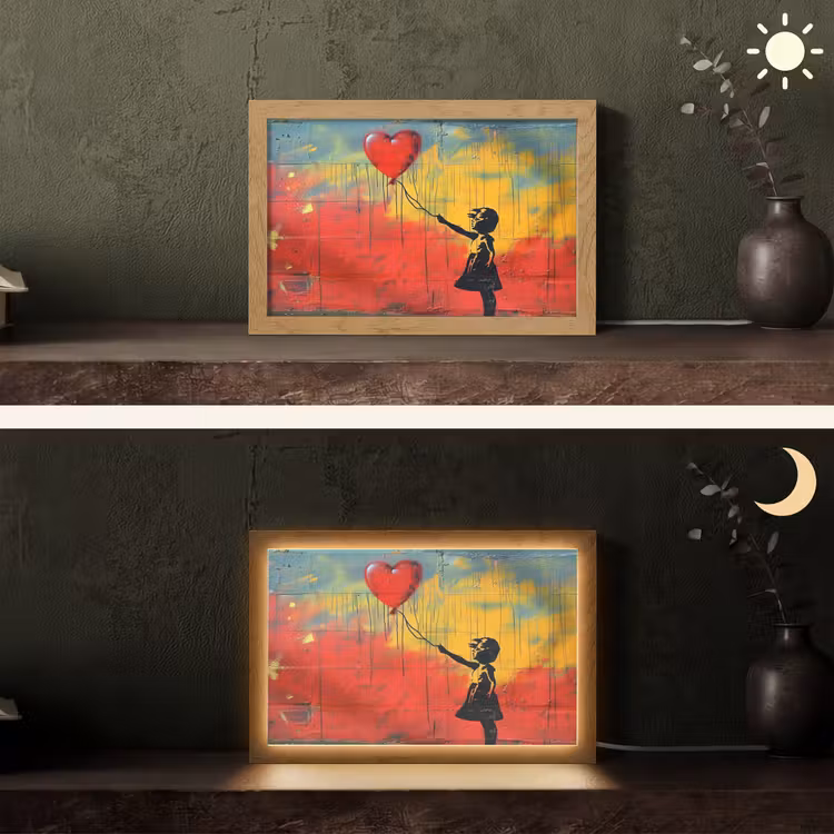 Banksy Style - Kleurrijk - Graffiti - Meisje - Street art Light Box met kabel (Tafellamp) klein -sfeer3