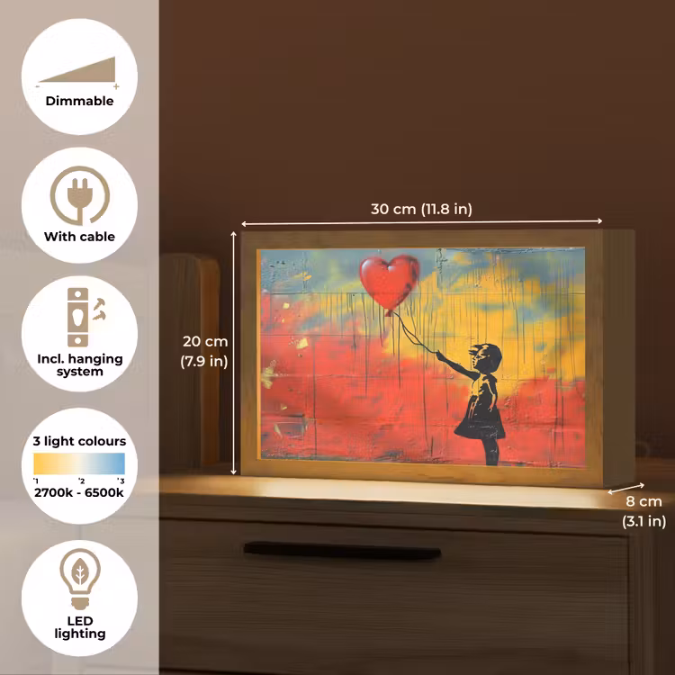 Banksy Style - Kleurrijk - Graffiti - Meisje - Street art Light Box met kabel (Tafellamp) klein -USP_EN