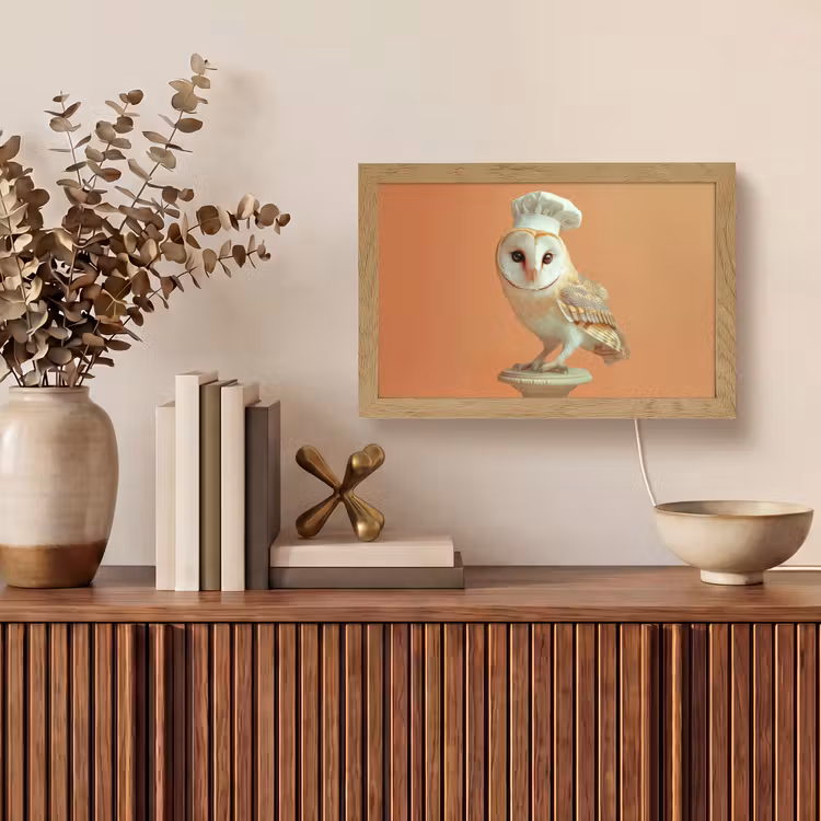 Kerkuil - Koksmuts - Oranje - Vogel Light Box met kabel (Tafellamp) klein -sfeer2