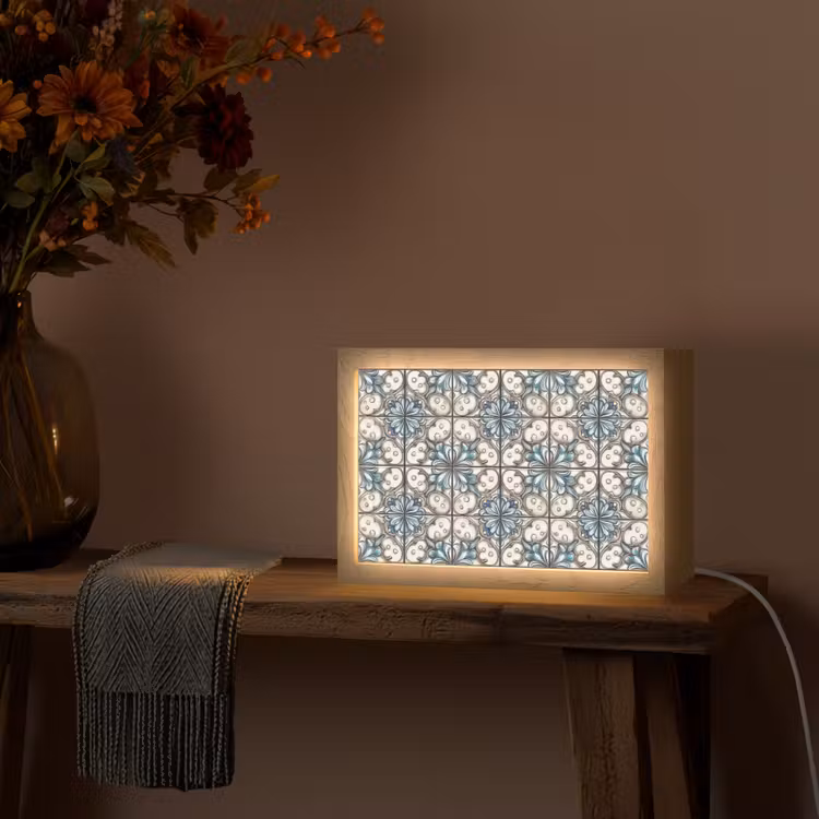 Barok - Tegel - Kleurrijk Light Box met kabel (Tafellamp) klein 924 -sfeer4