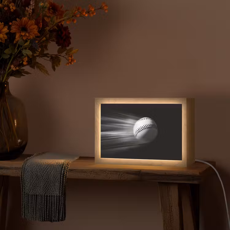 Honkbal - Wit - Vliegt Light Box met kabel (Tafellamp) klein -sfeer4