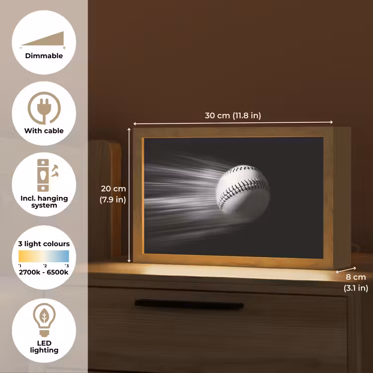 Honkbal - Wit - Vliegt Light Box met kabel (Tafellamp) klein -USP_EN