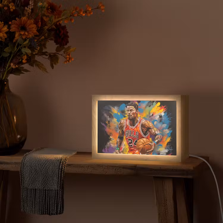 Basketbal - Verf - Kleuren - Rood Light Box met kabel (Tafellamp) klein -sfeer4