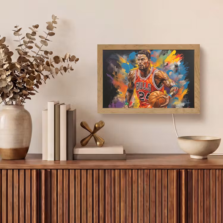 Basketbal - Verf - Kleuren - Rood Light Box met kabel (Tafellamp) klein -sfeer2