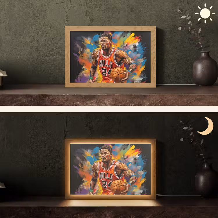 Basketbal - Verf - Kleuren - Rood Light Box met kabel (Tafellamp) klein -sfeer3