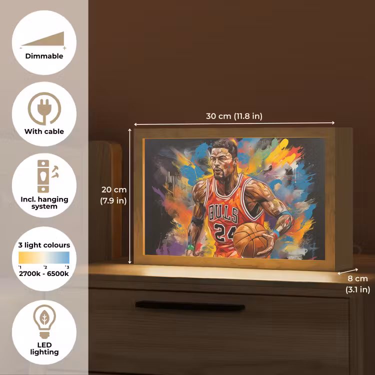 Basketbal - Verf - Kleuren - Rood Light Box met kabel (Tafellamp) klein -USP_EN