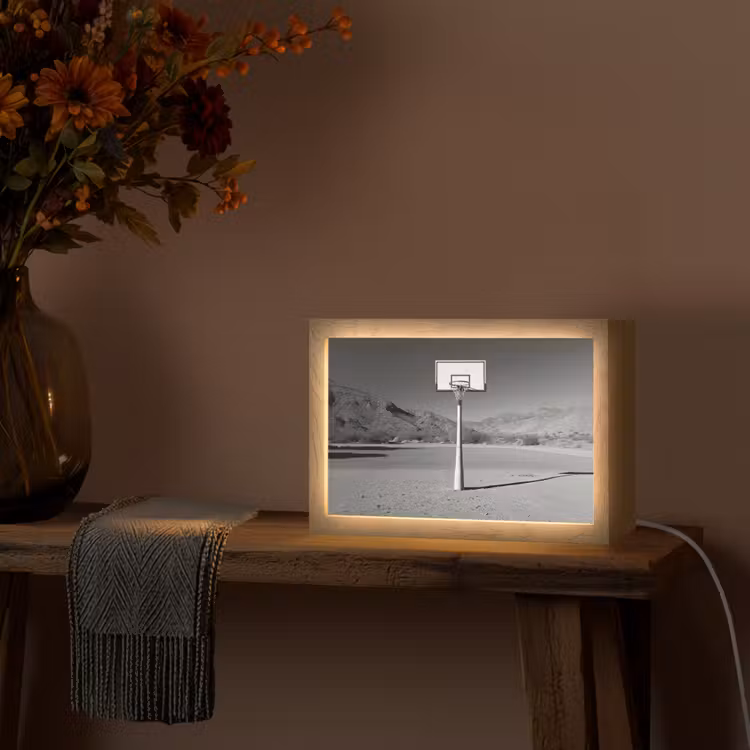 Basketbalpaal - Landschap - Zand - Wit Light Box met kabel (Tafellamp) klein -sfeer4