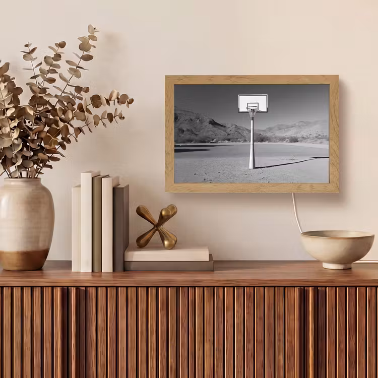 Basketbalpaal - Landschap - Zand - Wit Light Box met kabel (Tafellamp) klein -sfeer2