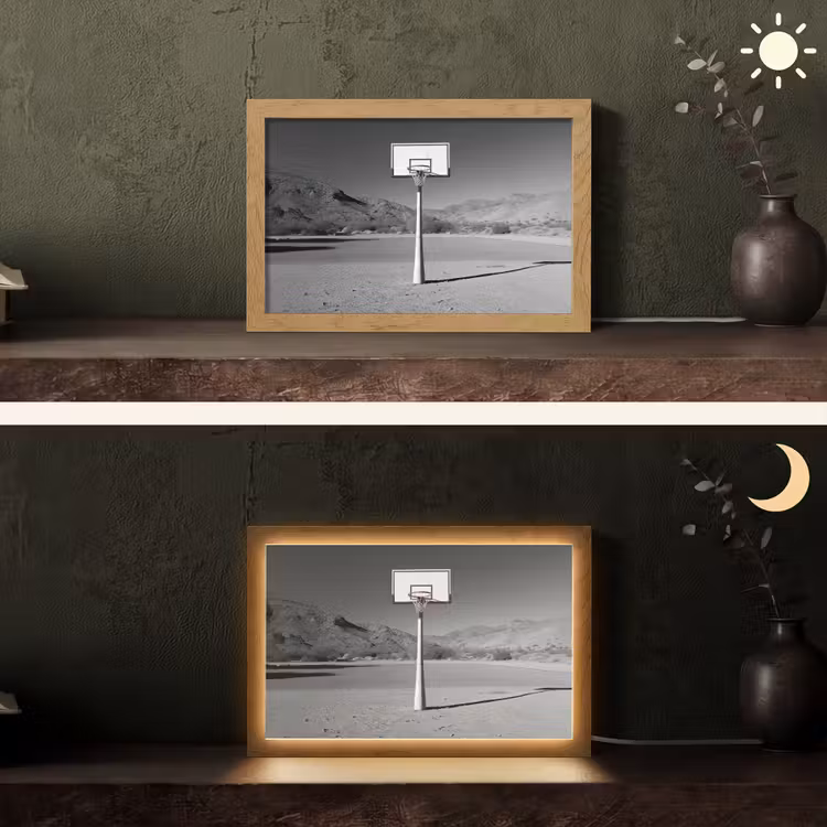 Basketbalpaal - Landschap - Zand - Wit Light Box met kabel (Tafellamp) klein -sfeer3