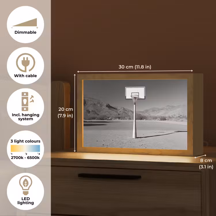 Basketbalpaal - Landschap - Zand - Wit Light Box met kabel (Tafellamp) klein -USP_EN