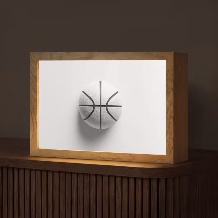Basketbal - Wit - Schaduw - Lijnen Light Box met kabel (Tafellamp) klein -z3d_website