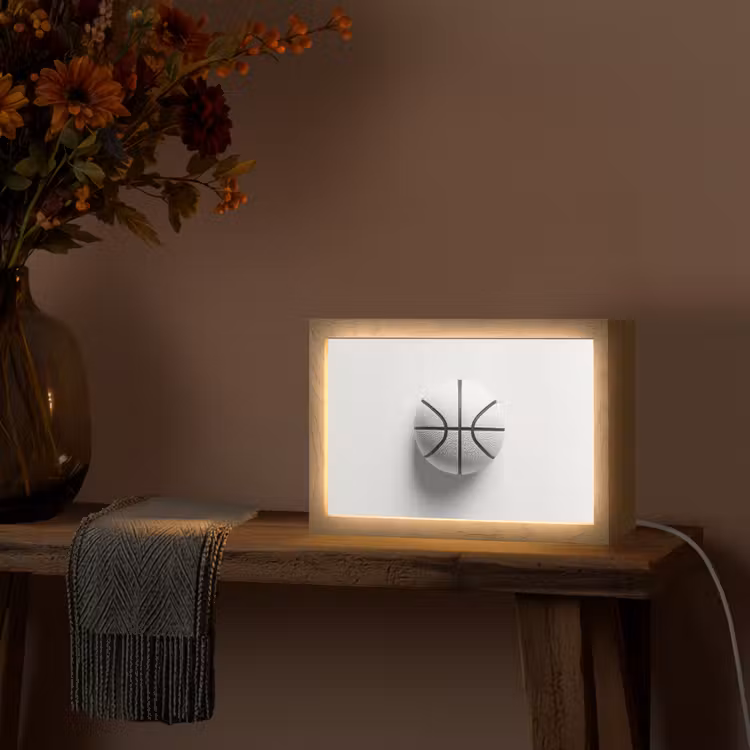 Basketbal - Wit - Schaduw - Lijnen Light Box met kabel (Tafellamp) klein -sfeer4