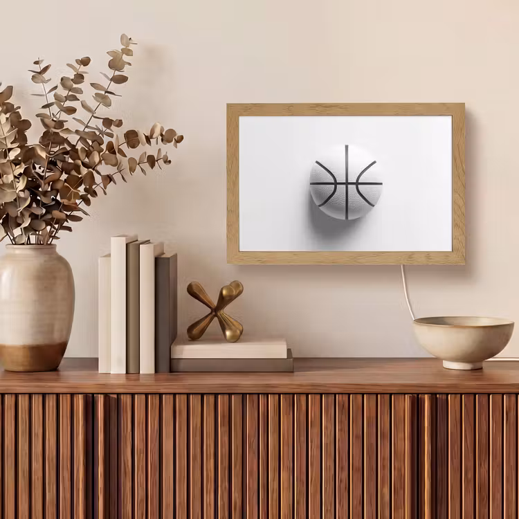 Basketbal - Wit - Schaduw - Lijnen Light Box met kabel (Tafellamp) klein -sfeer2