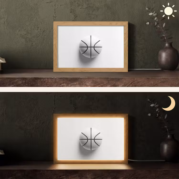 Basketbal - Wit - Schaduw - Lijnen Light Box met kabel (Tafellamp) klein -sfeer3