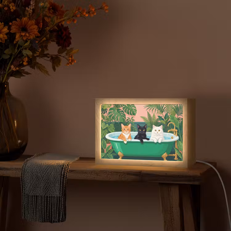 Badkamer - Kattenparade - Kleurrijk Light Box met kabel (Tafellamp) klein -sfeer4