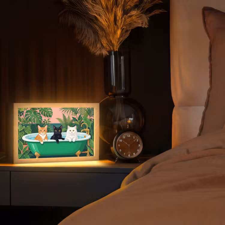 Badkamer - Kattenparade - Kleurrijk Light Box met kabel (Tafellamp) klein -sfeer1