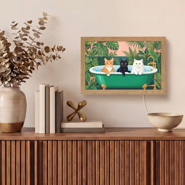 Badkamer - Kattenparade - Kleurrijk Light Box met kabel (Tafellamp) klein -sfeer2
