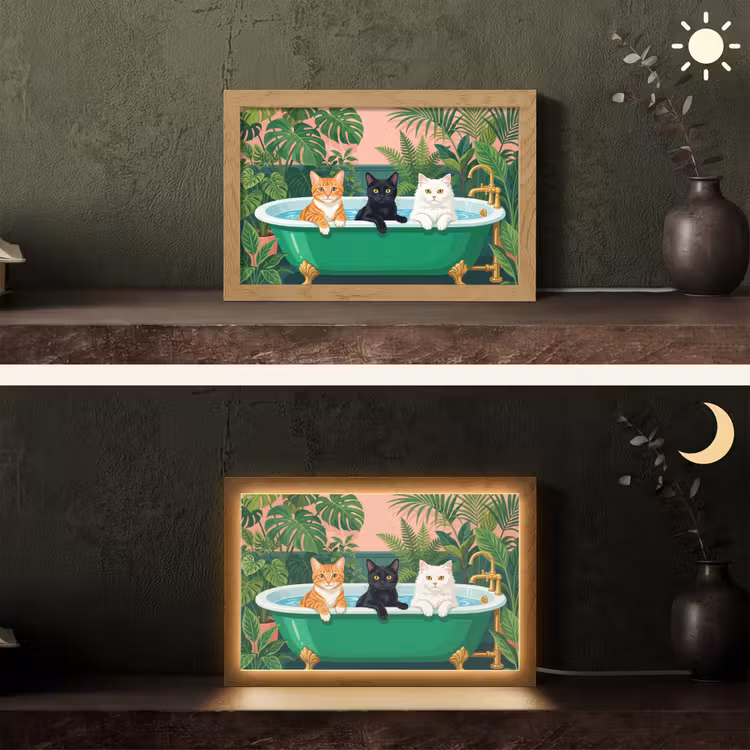 Badkamer - Kattenparade - Kleurrijk Light Box met kabel (Tafellamp) klein -sfeer3