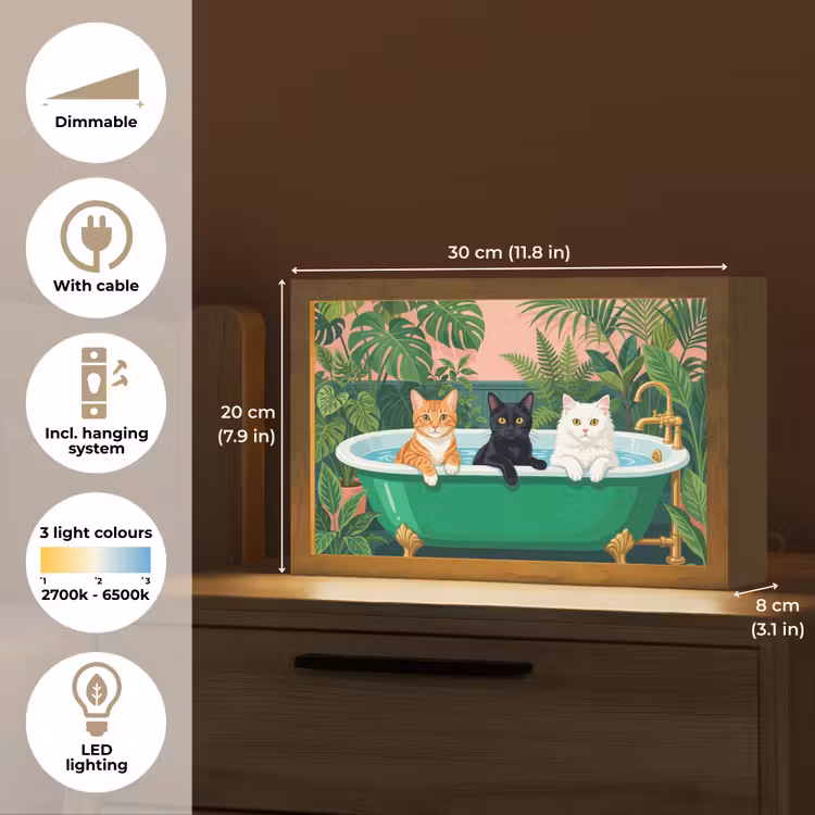 Badkamer - Kattenparade - Kleurrijk Light Box met kabel (Tafellamp) klein -USP_EN