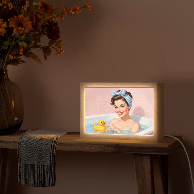 Badkamer - Eend - Blauw Light Box met kabel (Tafellamp) klein -sfeer4