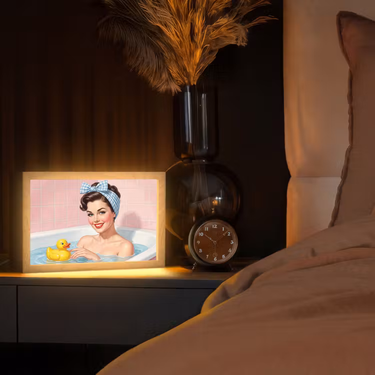 Badkamer - Eend - Blauw Light Box met kabel (Tafellamp) klein -sfeer1