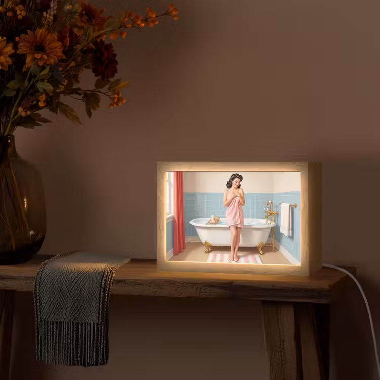 Badkamer - Vrouw - Roze Light Box met kabel (Tafellamp) klein -sfeer4