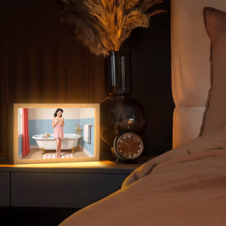 Badkamer - Vrouw - Roze Light Box met kabel (Tafellamp) klein -sfeer1