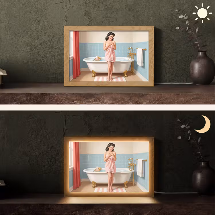 Badkamer - Vrouw - Roze Light Box met kabel (Tafellamp) klein -sfeer3
