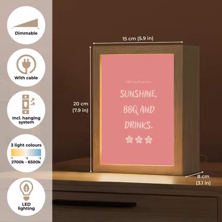BBQ - Quote - Roze - Zomer Light Box met kabel (Tafellamp) klein -USP_EN