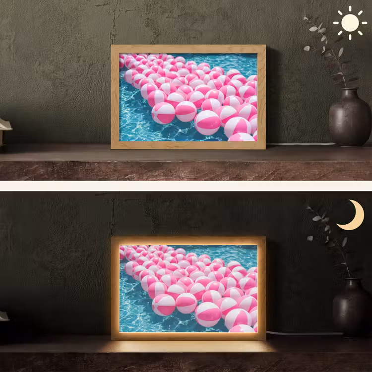 Strandballen - Roze - Water Light Box met kabel (Tafellamp) klein -sfeer3