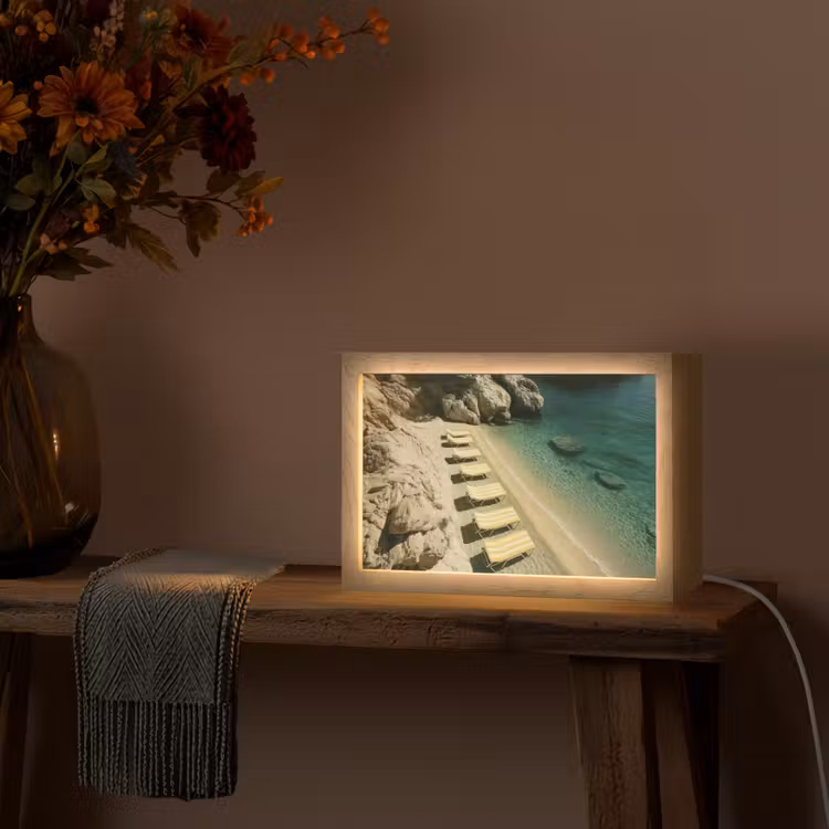 Strandbedden - Zee - Stenen - Baai Light Box met kabel (Tafellamp) klein -sfeer4