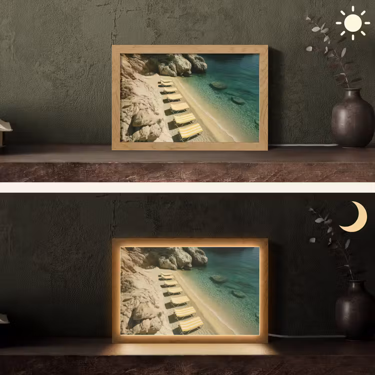 Strandbedden - Zee - Stenen - Baai Light Box met kabel (Tafellamp) klein -sfeer3