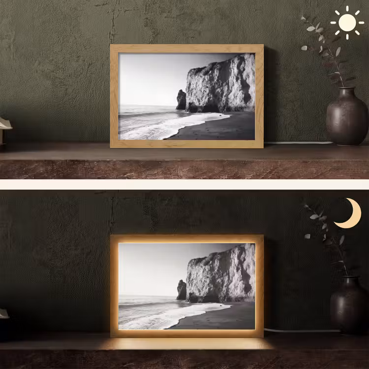 Strand - Klif - Golven - Voetstappen Light Box met kabel (Tafellamp) klein -sfeer3
