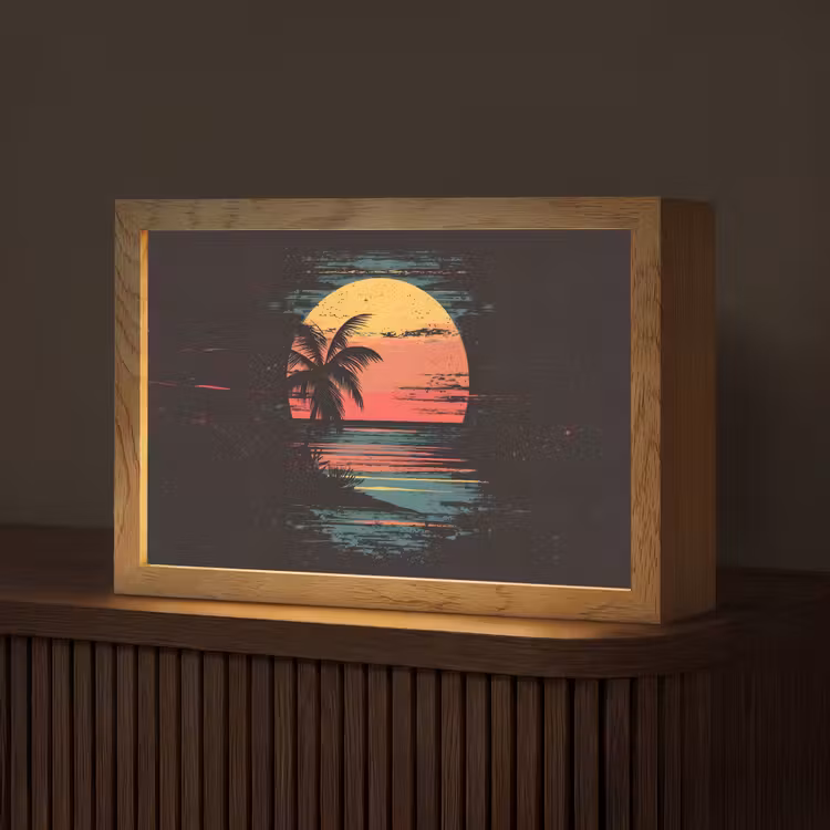 Strand - Minimalistisch - Zon - Oranje Light Box met kabel (Tafellamp) klein -z3d_website