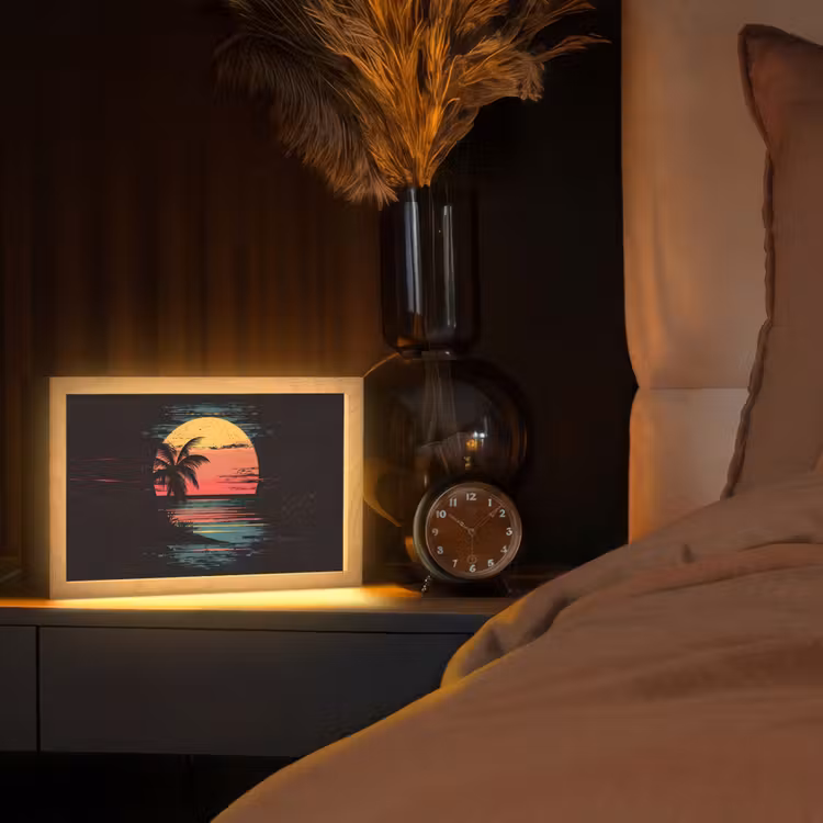 Strand - Minimalistisch - Zon - Oranje Light Box met kabel (Tafellamp) klein -sfeer1