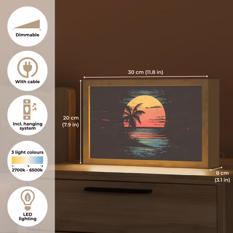 Strand - Minimalistisch - Zon - Oranje Light Box met kabel (Tafellamp) klein -USP_EN