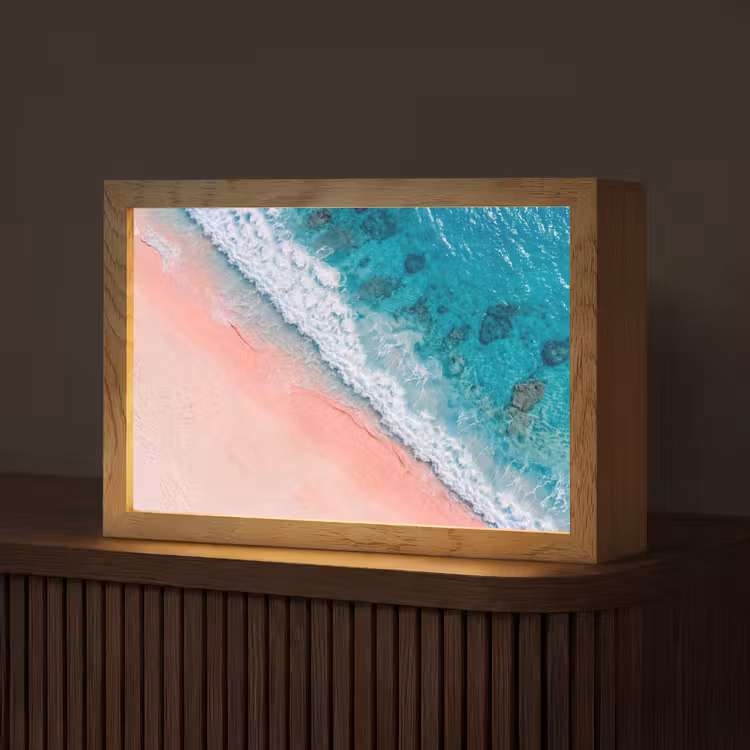 Strand - Oceaan - Golven - Roze Zand - Natuur Light Box met kabel (Tafellamp) klein -z3d_website