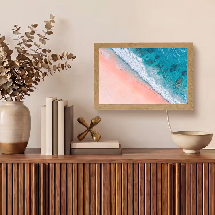 Strand - Oceaan - Golven - Roze Zand - Natuur Light Box met kabel (Tafellamp) klein -sfeer2