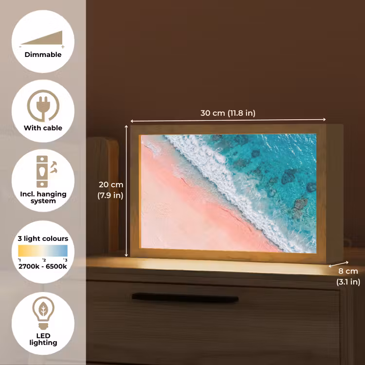 Strand - Oceaan - Golven - Roze Zand - Natuur Light Box met kabel (Tafellamp) klein -USP_EN