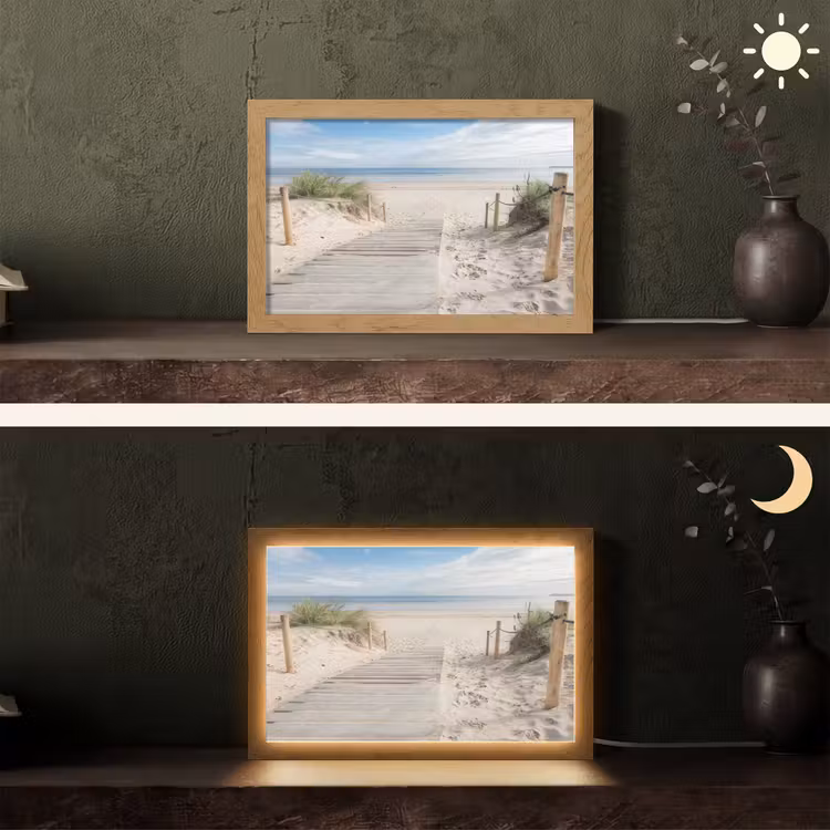 Strand - Pad - Duinen - Zee - Zomer Light Box met kabel (Tafellamp) klein -sfeer3