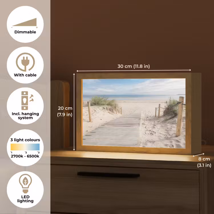 Strand - Pad - Duinen - Zee - Zomer Light Box met kabel (Tafellamp) klein -USP_EN