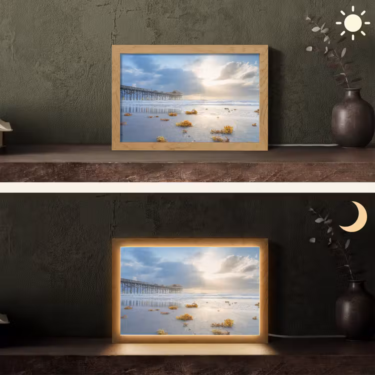 Strand - Pier - Zeewier - Zee - Zomer Light Box met kabel (Tafellamp) klein -sfeer3