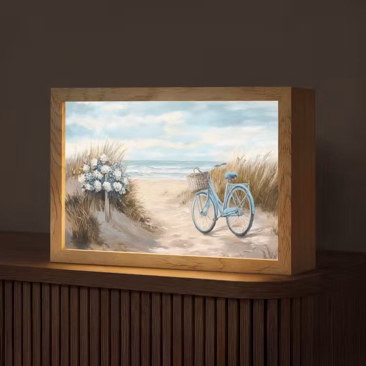 Strand - Zee - Fiets - Vintage - Bloemen Light Box met kabel (Tafellamp) klein -z3d_website