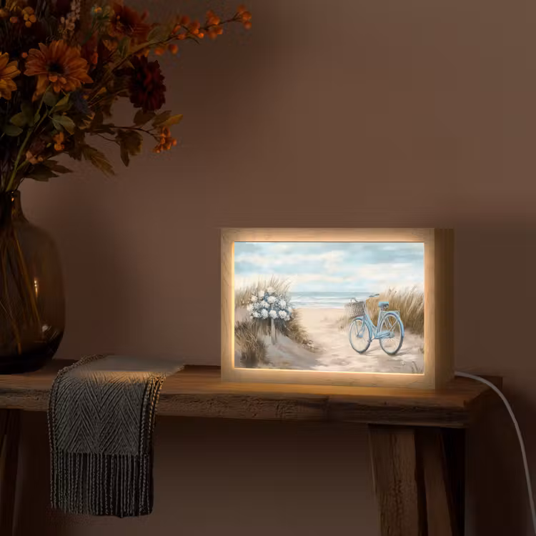 Strand - Zee - Fiets - Vintage - Bloemen Light Box met kabel (Tafellamp) klein -sfeer4