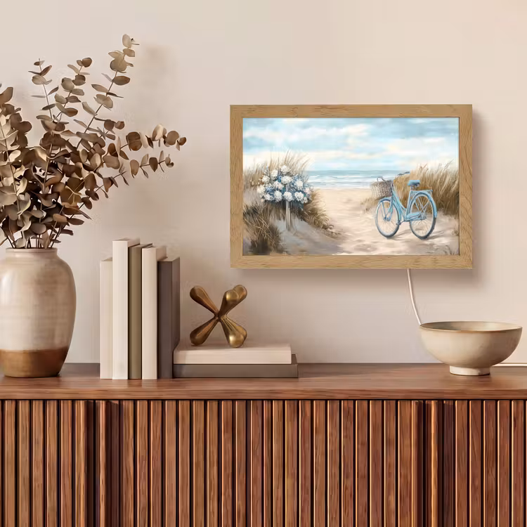 Strand - Zee - Fiets - Vintage - Bloemen Light Box met kabel (Tafellamp) klein -sfeer2