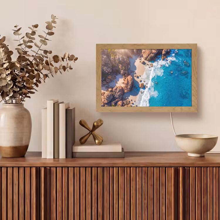 Strand - Zee - Rotsen - Natuur - Blauw Light Box met kabel (Tafellamp) klein -sfeer2