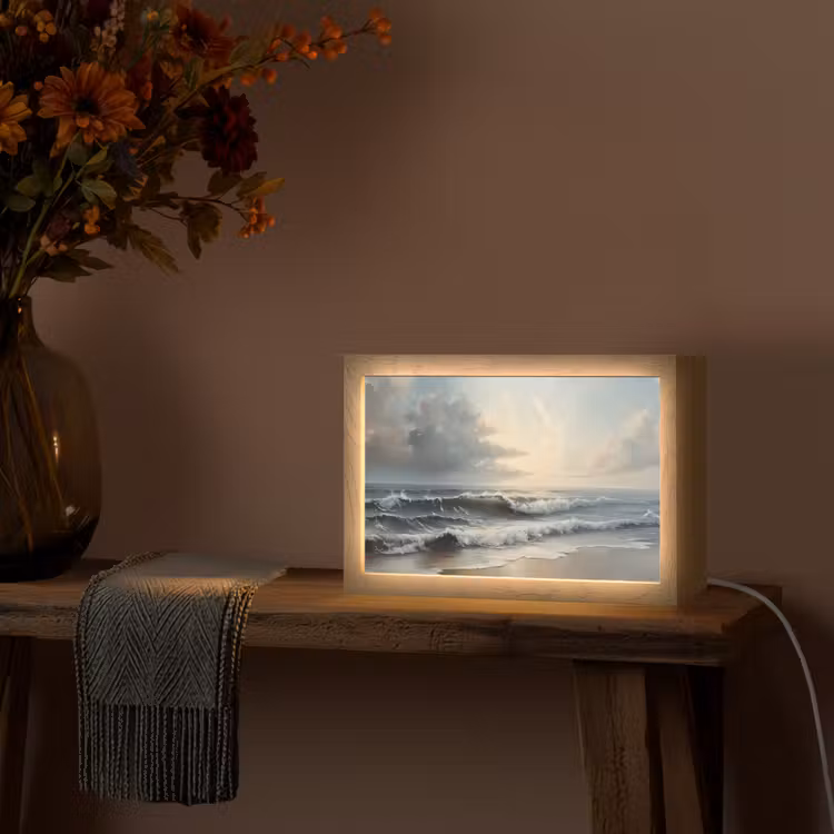 Strand - Zee - Zonsondergang Light Box met kabel (Tafellamp) klein -sfeer4