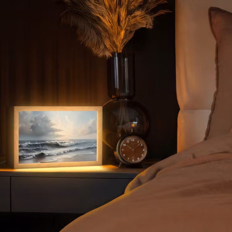 Strand - Zee - Zonsondergang Light Box met kabel (Tafellamp) klein -sfeer1