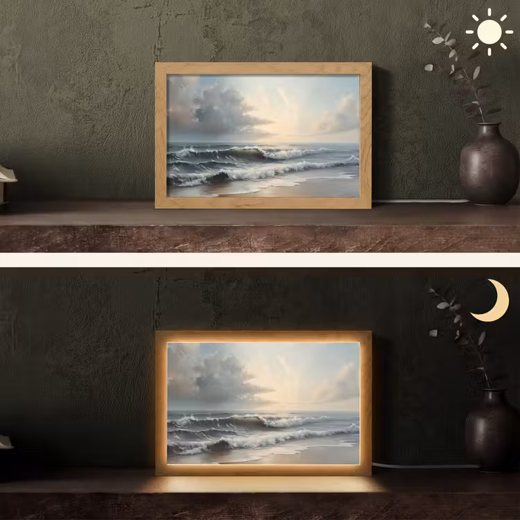 Strand - Zee - Zonsondergang Light Box met kabel (Tafellamp) klein -sfeer3