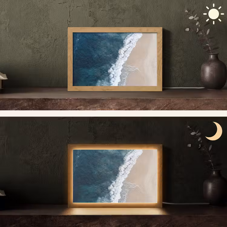 Strand - Zee - Golven Light Box met kabel (Tafellamp) klein -sfeer3